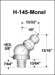 1/4"-28 45 Degree Monel Grease Fitting