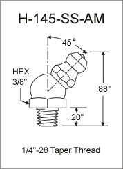 1/4"-28 45 Degree Stainless Steel Grease Fitting