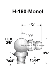 1/4"-28 90 Degree Monel Grease Fitting