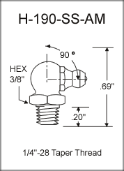 1/4"-28 90 Degree Stainless Steel Grease Fitting