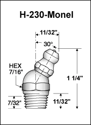 1/4"-28 30 Degree Monel Grease Fitting