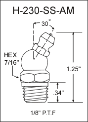 1/8" PTF 30 Degree Stainless Steel Grease Fitting