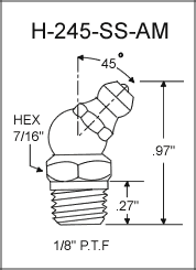 1/8" PTF 45 Degree Stainless Steel Grease Fitting
