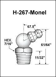 1/8" PTF 67.5 Degree Monel Grease Fitting