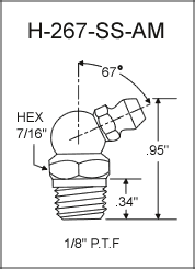 1/8" PTF 67 Degree Stainless Steel Grease Fitting