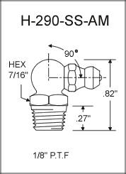 1/8" PTF 90 Degree Stainless Steel Grease Fitting