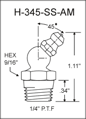 1/4" PTF 45 Degree Stainless Steel Grease Fitting