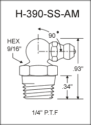 1/4" PTF 90 Degree Stainless Steel Grease Fitting