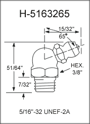 5/16"-32 UNEF-2A 65 Degree Special Thread Grease Fittings